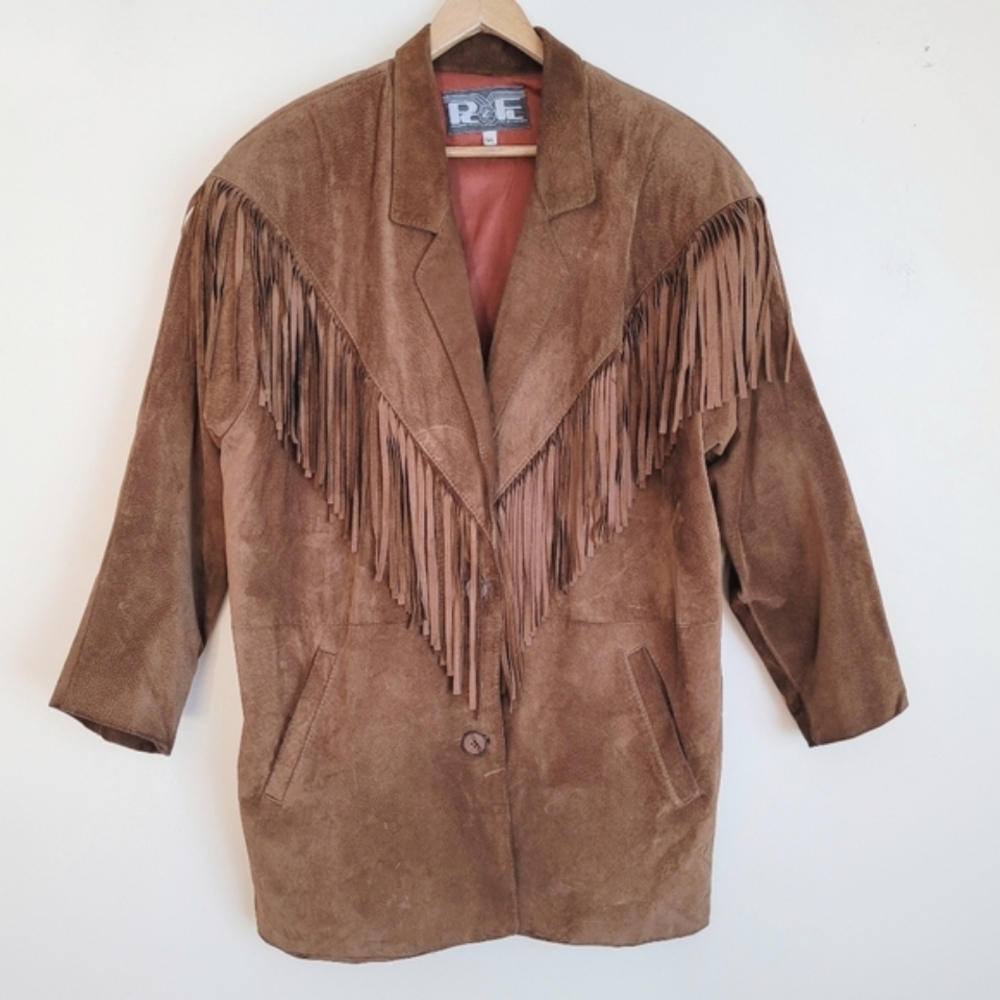 Vintage Western Boho Suede Fringe Leather Coat - L